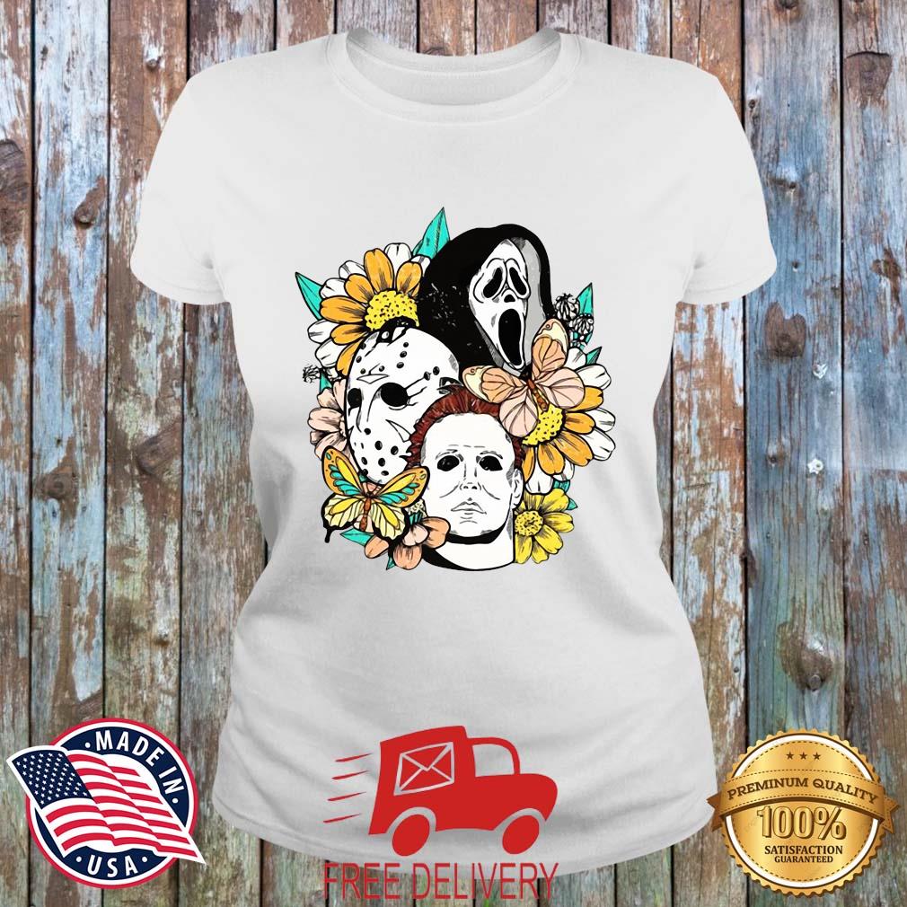 Jason Voorhees Michael Myers Ghostface Flower Halloween Shirt MockupHR ladies trang