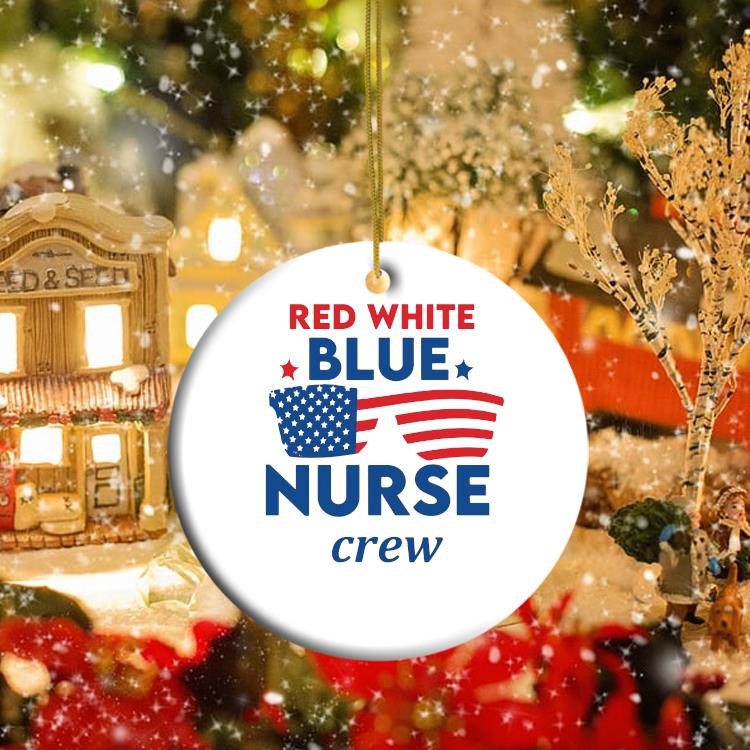 Red White Blue Nurse Crews USA Flag Ornament