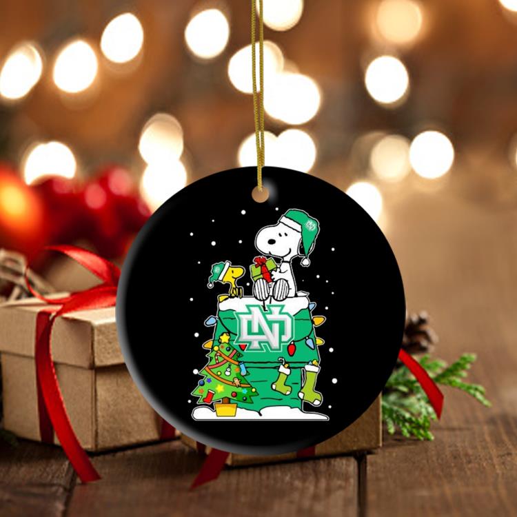 Snoopy And Woodstock North Dakota Fighting Hawks Ugly Christmas Ornament