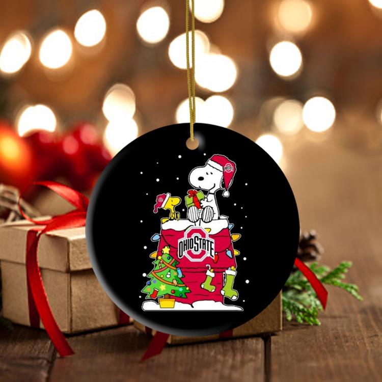 Snoopy And Woodstock Ohio State Buckeyes Merry Christmas Ornament