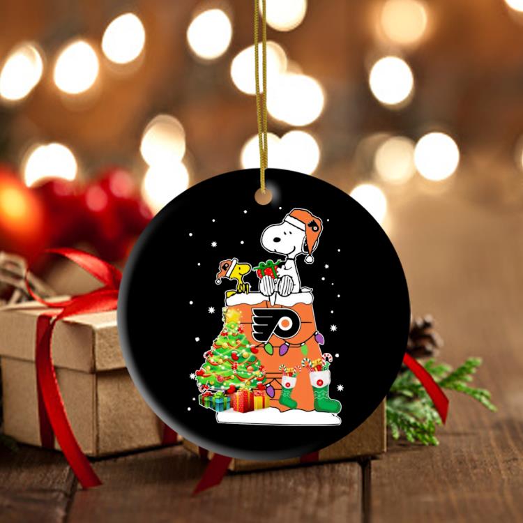 Snoopy And Woodstock Philadelphia Flyers Merry Christmas Ornament