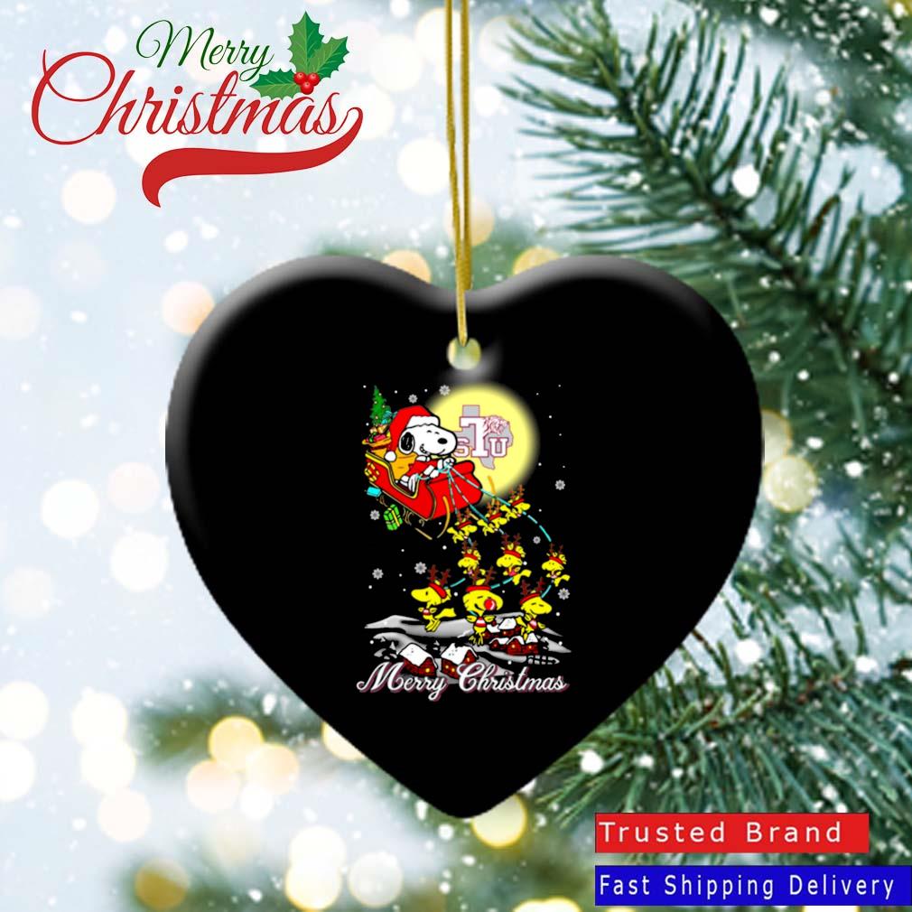 Santa Snoopy And Reindeers Woodstock Texas Southern Tigers Merry Christmas Ornament Heart